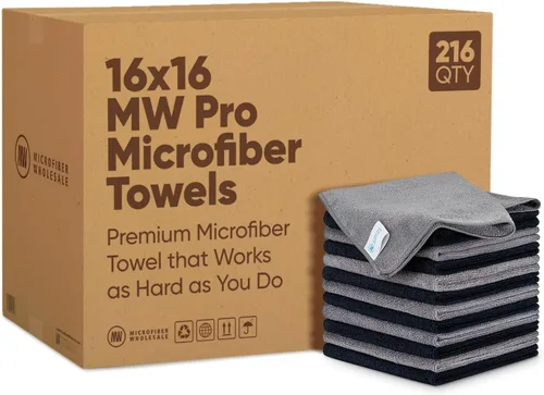 Vista 15 de Microfiber Wholesale Toallas de microfibra Pro Multi Surface de 16" x 16" a granel Caja: 216 Cantidad (negro)