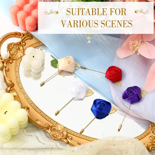 Vista 4 de Zeyune 24 piezas de bolsillo para ojales de boda Boutonniere Rose Boutonniere para hombres, bodas y fiestas de graduación (azul)