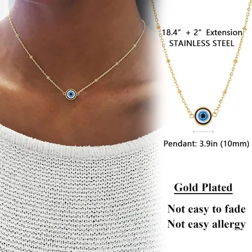 Vista 2 de NUITS DE JUIN Collar de oro en capas para mujer, con dije de corazón de tercer mal de ojos para niñas, collar de gargantilla con cadena Ojo Turco