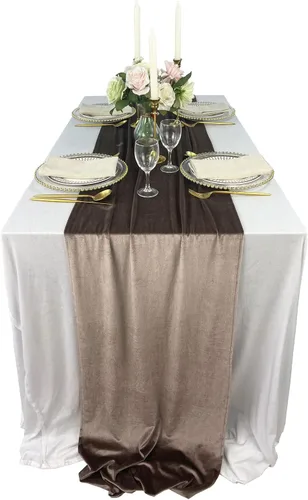 Vista 31 de Lujoso camino de mesa de terciopelo, decoraciones de recepción de boda de 10 pies, tela de terciopelo suave de 20 x 120 pulgadas, revestimiento