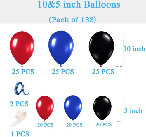 Vista 3 de Kit de arco de guirnalda de globos azul marino, rojo y negro, 138 globos de látex de látex azul real, rojo y negro, globos de cumpleaños