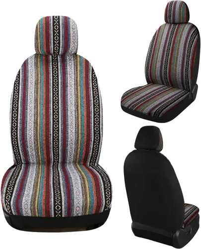 Vista 2 de Baja Saddle Blanket - Fundas de asiento de automóvil, 4 piezas delanteras, transpirables y lavables, tejido a rayas, funda de asiento universal