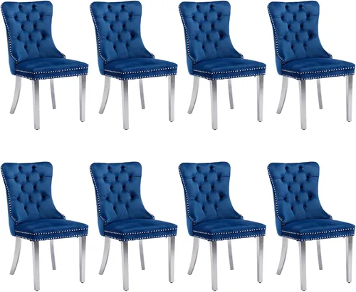Vista 167 de SoarFlash Juego de 2 sillas de comedor de terciopelo, silla lateral de respaldo alto, silla lateral moderna tapizada de alta gama con botones Beige