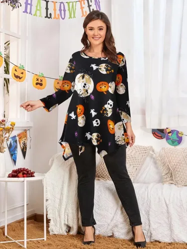 Vista 4 de LARACE - Camisa de talla extragrande para mujer, camisa tipo túnica con manga 34, ajuste holgado, ropa básica para mujer
