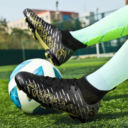 Vista 3 de Zapatos de fútbol para hombre, tacos de fútbol altos, con cordones, antideslizantes, para exteriores, tacos AGFG, para interiores, césped, ligeros