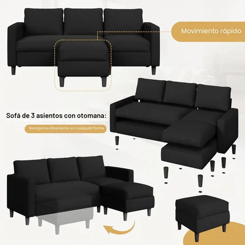 Vista 4 de JAMFLY Sofá modular para sala de estar, sofá reversible de 3 plazas con otomana convertible, sofás modernos en forma de L para apartamentos