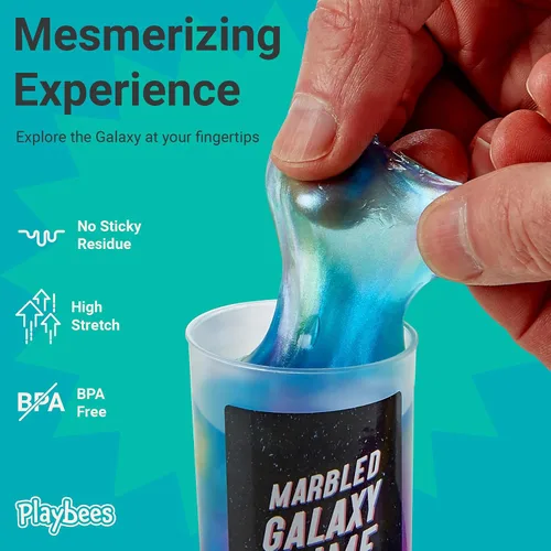 Vista 4 de Slime de unicornio de galaxia marmolada – Paquete de 12 – Kit de unicornio cósmico para estimulación sensorial y juego creativo, regalo perfecto