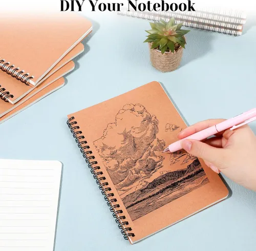 Vista 6 de SHENLIU 12 Pack A5 Spiral Lined Notebooks, 8.3x5.8 Inch 60 Sheets/120 Pages Spiral Notebook with Kraft Paper Cover, Ruled Notebooks Bulk, Lined