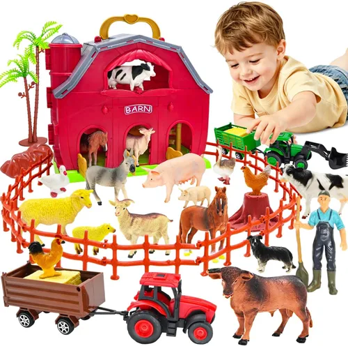Vista 8 de Juego musical de animales de granja rojos para niños pequeños de 1 a 3 años, juguetes interactivos de animales de granja para niños de 3 a 5 años