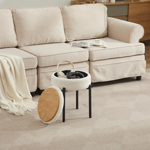 Vista 9 de Taburete de tocador con almacenamiento, taburete de maquillaje multifuncional y mesa auxiliar de terciopelo de peluche, sillas de almacenamiento
