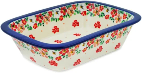 Vista 12 de Auténtica cerámica polaca rectangular Baker Signature UNIKAT en camachuelo en serbal diseño hecho a mano en Bolesławiec Polonia por Ceramika