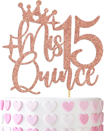 Vista 8 de Decoración para pastel de membrillo Mis 15, feliz 15 anos/Cheers to 15 años de edad, decoración de pastel para niña, suministros de decoración