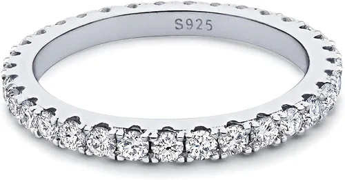 Vista 2 de Bo.Dream - Anillo de boda y de amor eterno de plata de ley con circonita cúbica redonda de 1.5, 2.2, 3 milímetros