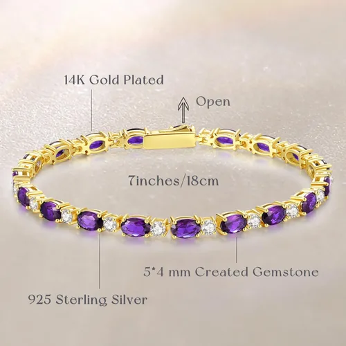 Vista 3 de FANCIME Pulseras de plata de ley chapada en oro de 14 quilates, pulseras de tenis de plata de ley de 0.157 pulgadas, pulseras de oro, pulseras