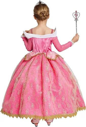 Vista 3 de Vestidos de princesa para niñas fiesta de cumpleaños cosplay vestido rosa con accesorios
