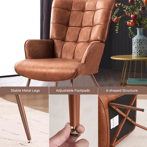 Vista 5 de Kosydown Silla de Acento de Cuero PU, Silla de Respaldo Alto con Alas, Asiento Individual Cómodo, Elegante Silla de Acento Capitoné para Sala
