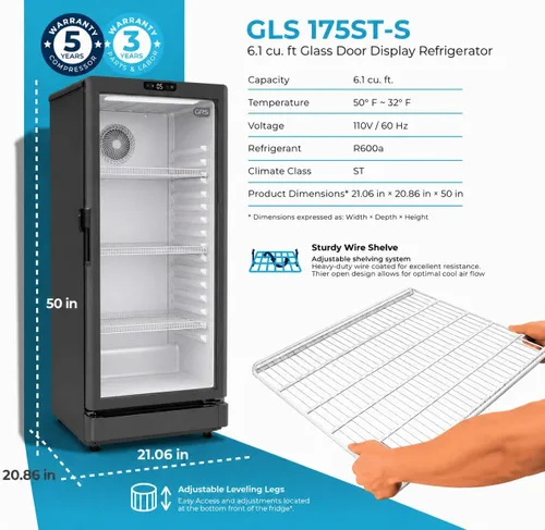 Vista 2 de GRS Refrigerador comercial con cerradura de puerta de vidrio Flujo de aire fresco y temperatura Refrigerador de bebidas, enfriador de bebidas
