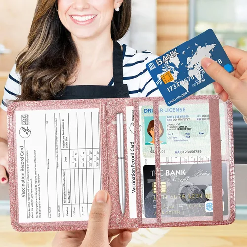 Vista 2 de ACdream - Portatarjetas de vacunación, de cuero sintético, 4 x 3, protector de registro de vacunación CDC, billetera, resistente al agua, funda