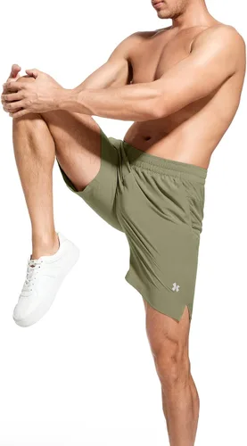 Vista 5 de Kgamfar Pantalones cortos deportivos para hombre, de secado rápido, con cordón en la cintura, pantalones cortos atléticos para gimnasio