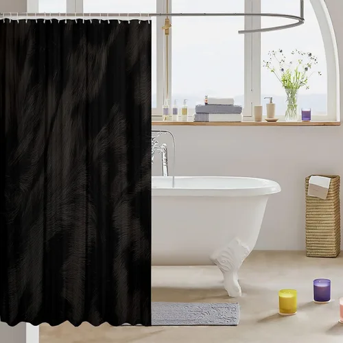 Vista 3 de Feelyou Cortina de ducha de piel de vaca para baño, niños y niñas, cortina de baño de piel de vaca negra, cortina de baño de piel de vaca esponjosa