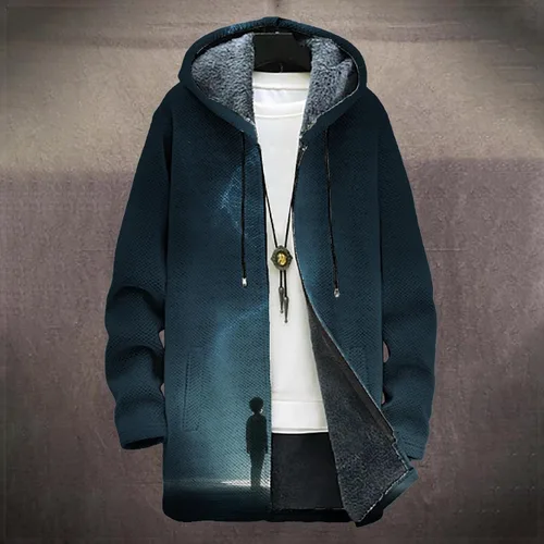 Vista 2 de Mens Hooded Cardigan Japanese Art Zip Up Long Sleeve Sweater Hoodie Dragon Print Coat with Pockets