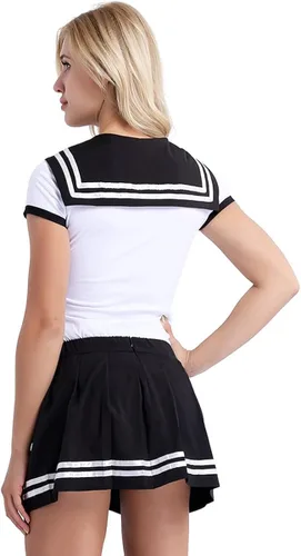 Vista 4 de Fldy Conjunto de 2 piezas de anime para colegialas Sweety Uniforme, traje de cuello azul marino con minifalda