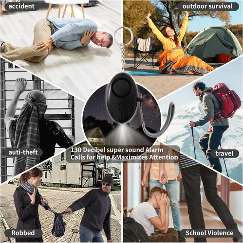 Vista 3 de Tasmtto Juego de llavero de seguridad para mujer llavero de correa de muñeca con alarma personal y kit de accesorios de pompón