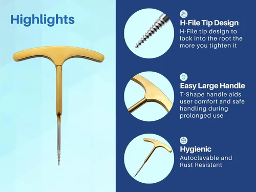 Vista 3 de Elevador de tornillo de extracción de raíces dentales para raíces delanteras, mango ergonómico, herramienta dental para cirugía oral, extracción
