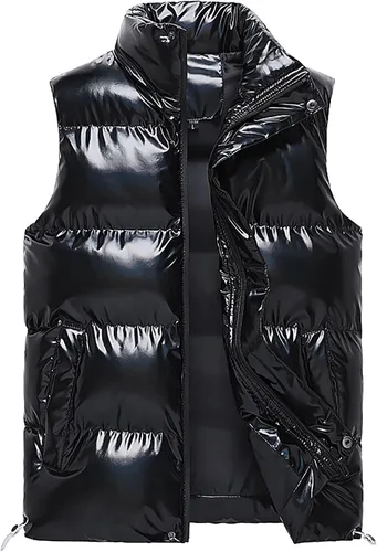 Vista 2 de Chaleco acolchado de algodón ligero para hombre, cálido, casual, cuello alto, con cremallera, con bolsillos