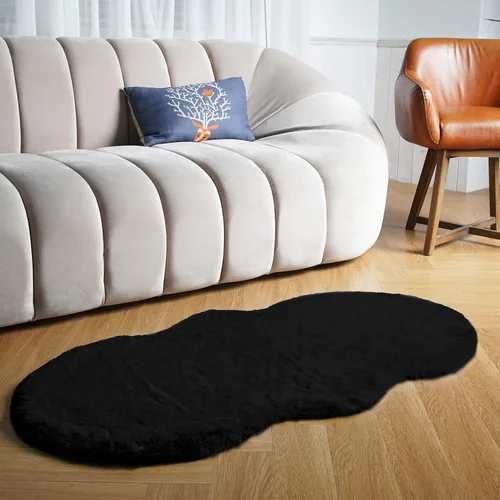 Vista 13 de Latepis Alfombra Pequeña Negra Esponjosa 2x3 pies Manta de Piel Sintética de Conejo Alfombra Suave Lavable Alfombras Peludas Shag para Dormitorio