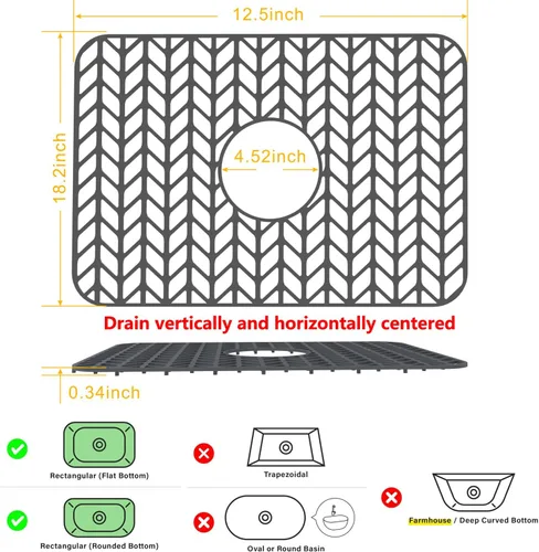 Vista 24 de Protectores de fregadero de cocina de 12 x 11 y 13 x 11 pulgadas, protectores de silicona para fregadero de cocina para la parte inferior del Gris