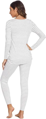 Vista 4 de Ekouaer Ropa interior térmica con botones para mujer, pijama de maternidad con forro polar de microfibra, conjunto de pijamas de invierno largo