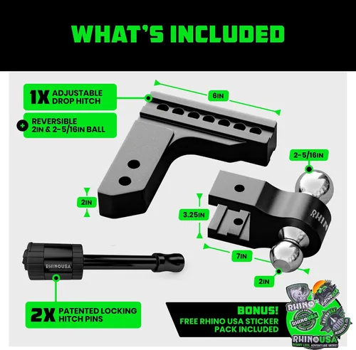 Vista 5 de Rhino USA Enganche de remolque ajustable (receptor de 2 pulgadas) - 6 Negro