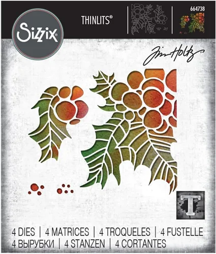 Vista 3 de Sizzix Holly Pieces Thinlits Juego de troqueles 4PK 664738 Tim Holtz