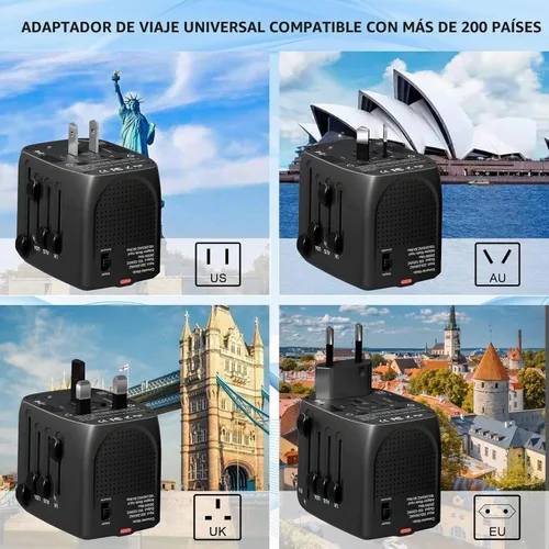 Vista 4 de Convertidor de viaje convertidor de voltaje convertidor de voltaje que reduce 220 voltios a 110 voltios para su uso en más de 200 países, incluidos