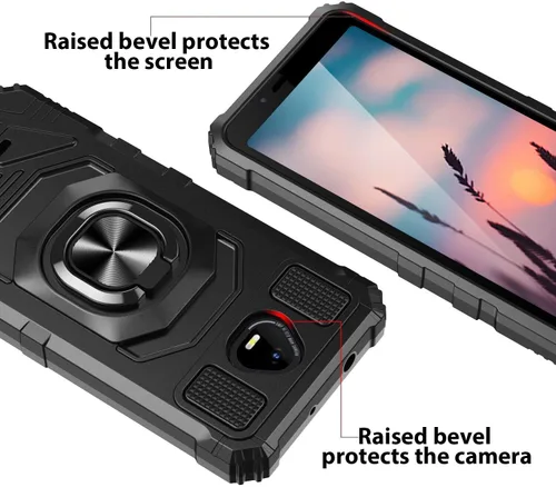Vista 5 de TJS Funda compatible con Schok Volt SV55 SV55216, con protector de pantalla de vidrio templado, anillo de metal, soporte magnético, función atril