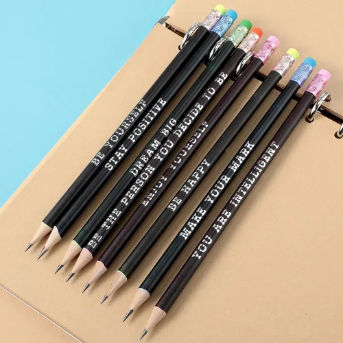 Vista 7 de Epakh 100 lápices inspiradores que cambian de color a granel con borrador, bolígrafos de madera HB, regalo para niños, regalo de regreso a clases