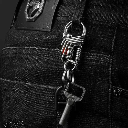 Vista 2 de Touyony Llavero de acero inoxidable para hombre, regalo hecho a mano para hombre, accesorios de buena suerte Feng Shui