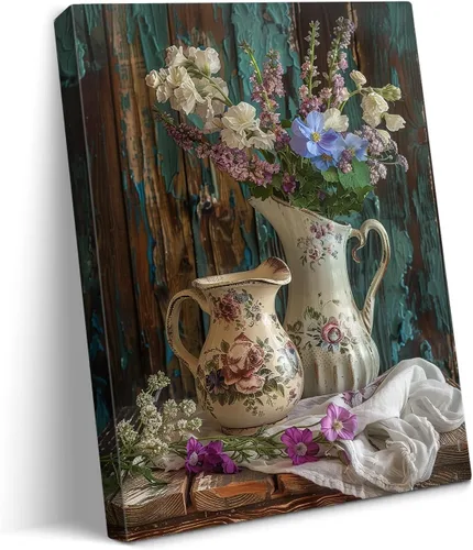 Vista 20 de gaosoul Arte de Pared de Lienzo de Granja Pintura de Campo Francés con Ramo de Lavanda Mariposas Fondo de Madera Envejecida Póster Floral Enmarcado