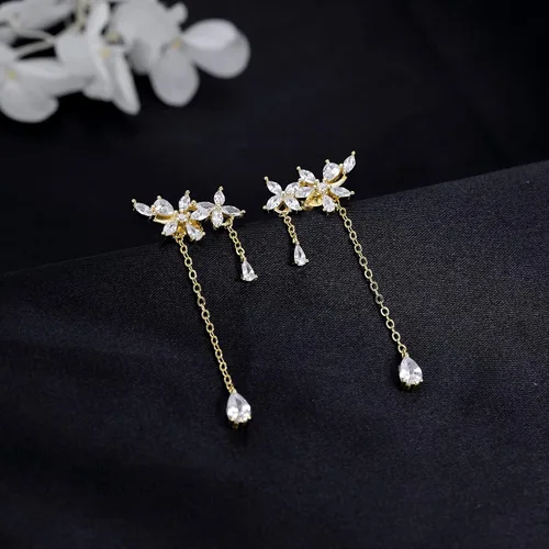 Vista 4 de Sluynz - aretes de plata esterlina 925, con diseño de hojas, para mujeres, adolescentes. Cristales brillantes de zirconia cúbica, aretes colgantes.