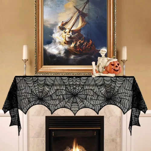 Vista 9 de Decoración de chimenea de Halloween y 60 murciélagos de Halloween.