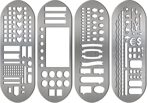 Vista 8 de Chinco 4 Pieces Stencils Metal Journal Template 7.9 x 2.4 Inches Bookmark Ruler School Supplies Stainless Steel Stencils Set for DIY, Engraving