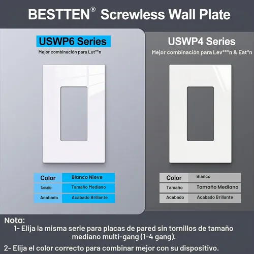 Vista 5 de BESTTEN - Placa de pared decorativa sin tornillos de 1 banda, tamaño mediano de 4.88 pulgadas de alto x 3.11 pulgadas de ancho, USWP6 blanco nieve