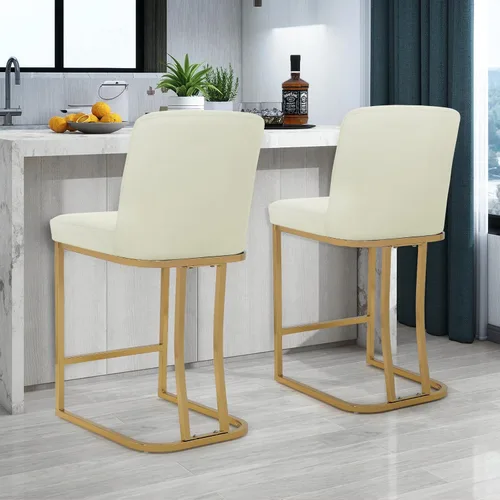 Vista 2 de Athena Collection Juego de 2 taburetes de bar tapizados de cuero de 23.5 pulgadas con respaldo y patas de metal, sillas de bar modernas para isla