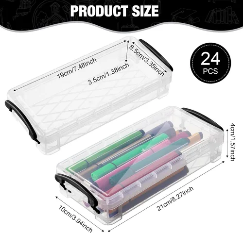 Vista 2 de Gueevin Caja de lápices de gran capacidad de plástico de 24 piezas, estuche de lápices transparente de plástico con tapa de cierre hermético, caja