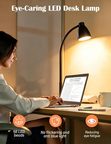 Vista 3 de BOHON. Lámpara de escritorio LED con puerto de carga USB, 3 modos de color, luz de lectura regulable, lámpara de tarea de inducción inteligente