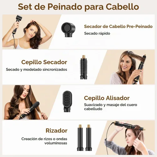 Vista 2 de JINYAWA Cepillo secador de pelo 5 en 1, cepillo de aire caliente, rizador de aire, moldeador de cabello sin daños por calor, cepillo