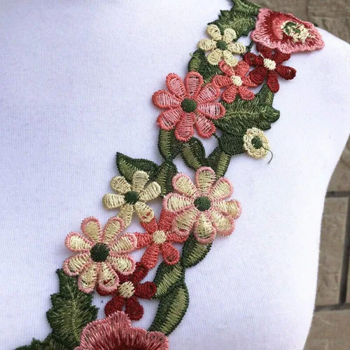 Vista 2 de Acxico Cinta de encaje bordada de flores de 1 yarda, apliques de costura para boda, manualidades, bricolaje