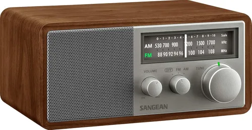 Vista 2 de Sangean SG-116 AM/FM Receptor de gabinete de madera analógica, nogal plateado