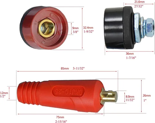 Vista 4 de RIVERWELD Cable de soldadura TIG Conector-Plug Negro DKZ10-25 200Amp Dinse Quick Fitting 2pcs